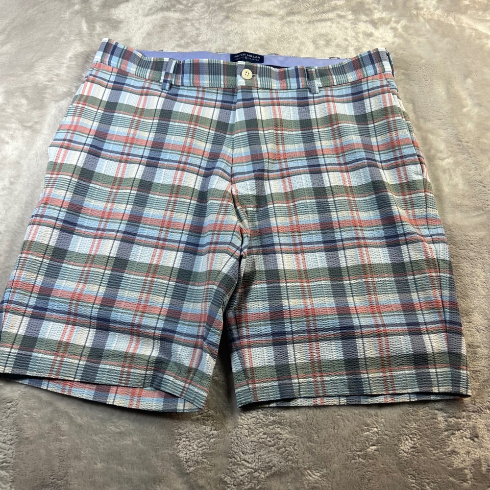 Peter Millar Men's 33 Shorts Blue Madras Seersucker Plaid Crown Crafted MS22EB55